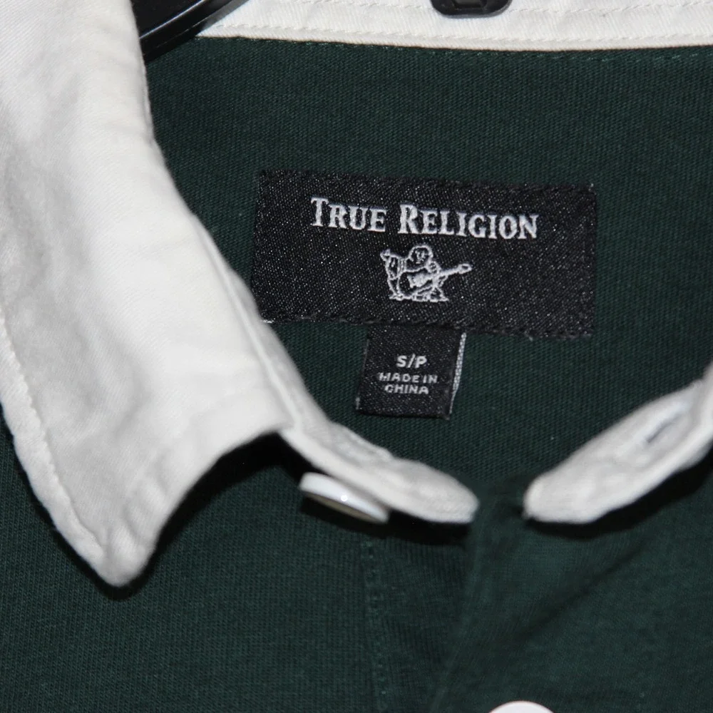 True Religion Mens Long Sleeve Polo Shirt Colorblock Green‎ Black Size S